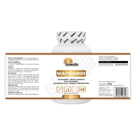 Niacinamide 500 mg - 120 Tablets - High Dose Vitamin B3 - For Skin, Energy & Nervous System - Flush-Free Formula - No Unnecessary Additives - EU Manufacture - SOWELO (Pack of 2)