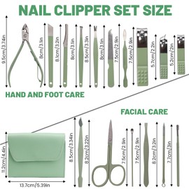 Realand Nail Kit, 2 Set 16 + 4pcs Manicure Kit, Nail Care Kit, Manicure Pedicure Set, Professional Finger Nail Toe Nail Clipper Set, Travel Manicure Tools Grooming Kit, Green