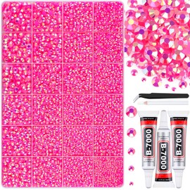 30000Pcs Resin Hot Pink AB Rhinestones for Bedazzling Crafting with b7000 Jewelry Glue, Bulk Flatback Gems Bedazzler Kit for Crafts Clothes Shoes Fabric Nail Diamond Art, Assorted Size 2/3/4/5/6mm