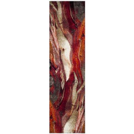 SAFAVIEH Glacier Collection GLA126A Modern Abstract Non-Shedding Living Room Bedroom Runner, 2'3" x 12' , Red / Multi