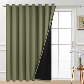 Yakamok 100% Blackout Extra Wide Thermal Insulated Curtains, Total Shade Patio Door Curtain, Full Light Shading Sliding Door Drape Room Divider for Living Room/Bedroom, Sage, W100 x L84, 1 Panel