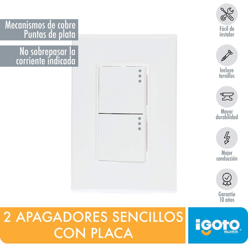iGOTO PB513-B Placa de 3 Módulos, 2 Apagadores 1.5, color