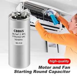 Saihisday Round Capacitor 3 Head 370/440 VAC CBB65 50+5 UF ±6% 50/5 MFD Compatiable With Heat Pump Air Conditioner or Condenser or AC Motor and Fan Start