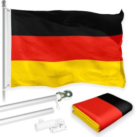 UD_G128 Combo Pack: 6 Feet Tangle Free Spinning Flagpole (Silver) Germany German Flag 3x5 ft Printed 150D Brass Grommets (Flag I