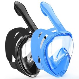 Kids Snorkel Mask Full Face, Snorkeling Gear for Kids 2-14 with Camera Mount, 180 Degree Panoramic View Snorkeling Set Anti-Fog Anti-Leak (Blue+Black)
