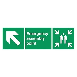 Emergency Assembly Point Directional Down Up Left Arrow Safety Sign 300mm x 100mm L31