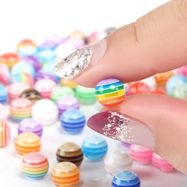 Looconi Amaney 300 pcs 8mm Acrylic Rainbow Stripes Beads Colourful Round with 1 Roll 5M Crystal String Cord for Jewelry Making Bracelets Necklaces Key Chains