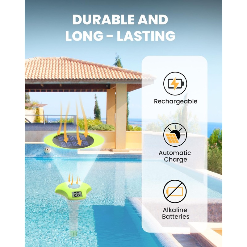 BALDR Pool Thermometer Floating Easy Read, Solar Pool Thermometer with