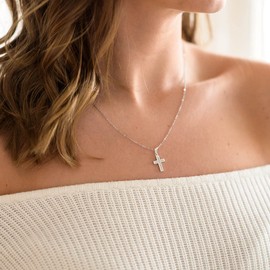 MATERIA by Matthias Wagner Cross Pendant Silver 925 Cubic Zirconia Chain for Women and Girls, Sterling Silver