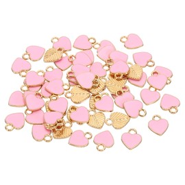 PATIKIL 12x10mm Enamel Charm, 60Pcs Alloy Heart Charm Pendant for Jewelry Making Necklace Bracelets DIY Accessories, Pink