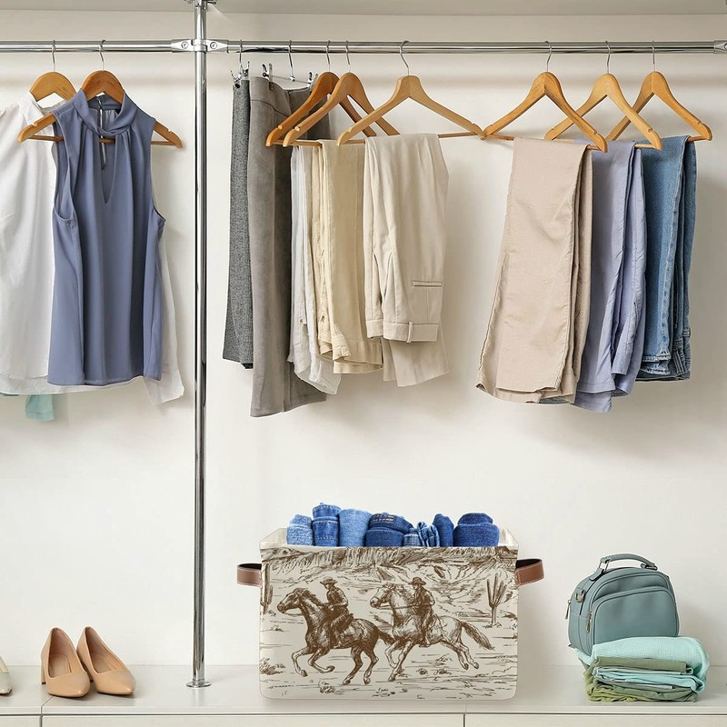 WELLDAY Storage Basket Western Desert Cowboy Closet Storage Bin Cube