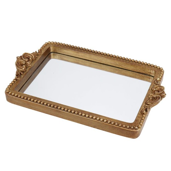 Hanna Roberts Vintage Gold Tray with Mirror Glass Base | Card Holder for Guests During Occasions and Events or Decorative Home and Vanity Organizer (Gold)