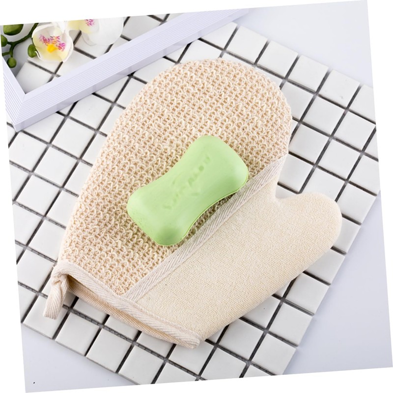 Guantes de Baño Exfoliantes de Lino Beige PLAFOPE 2 Piezas