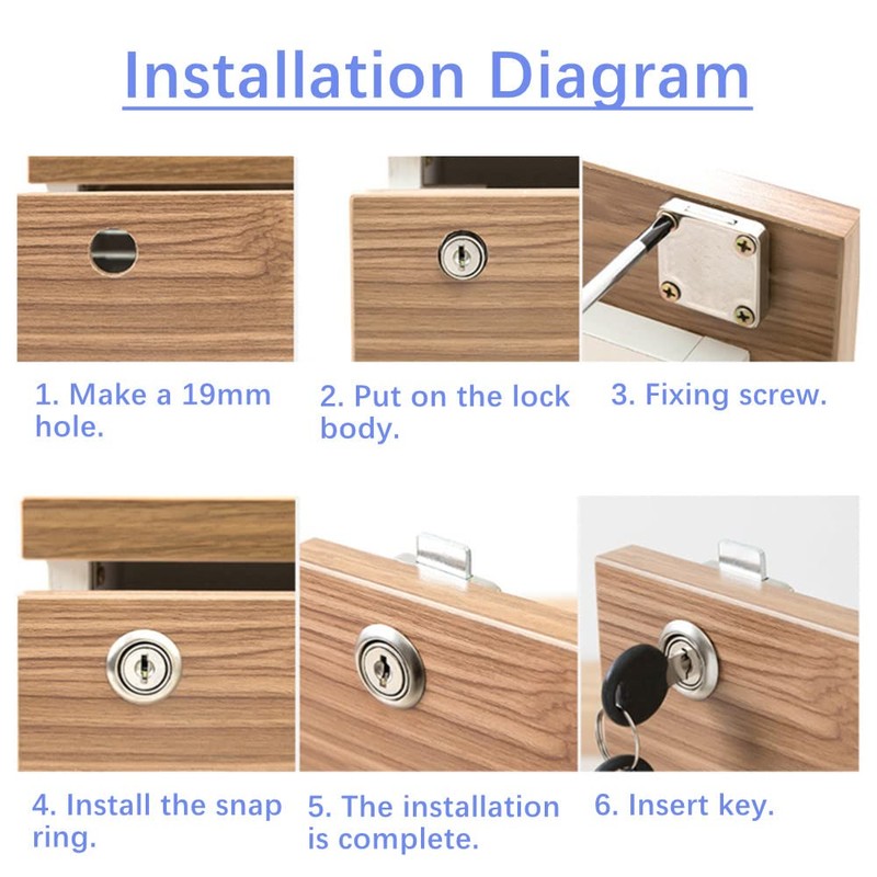 2 Sets Security Drawer Lock Furniture Lock Cylinder Zinc Alloy