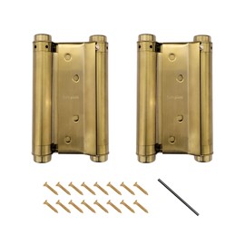 Pair of 5" Double Action Spring Hinge Stainless Steel Cafe Saloon Door Swing Self Closing Brass with Screws