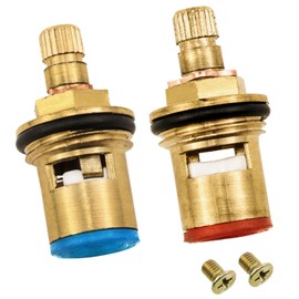 PIYANYO Faucet Valve Brass Rod Valve Filter Element Replacement 20 Teeth Hot and Cold Faucet Valves for Bathroom Kitchen Faucets 2PCS (Red + Blue)