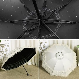 URAWESO Lace Sun Parasol Wedding Princess Umbrella UV Protection Lolita Accessories Cosplay Decoration (Flower Printed Lining)