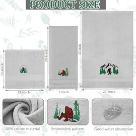 Hillsuren 3 Pcs Bigfoot Bathroom Towel Set Farmhouse Embroidered Big Foot Sasquatch Towels Decorative 100% Cotton Bath Towel Highly Absorbent Vintage Forest Mountain Decor Set for Bathroom