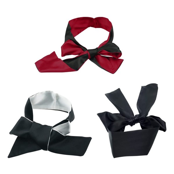 3Pcs Satin Eye Mask Blindfold, Blindfolds for Party Games, Sleeping Mask Silk, Adjustable Blindfolds to Tie Your Eyes, 140 cm/ 55 inch (Black,red,White)
