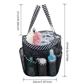 FuninCrea Shower Bag, Foldable Portable Toiletry Bag with Handle, Beach Bag Made of Mesh with 8 Compartments for Camping, Home Storage, Toiletries, Clothes (Stripes)