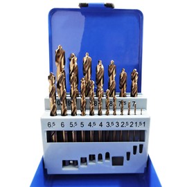 Hymnorq 19-Piece Metric Drill Bit Set, Pilot Point, M35 Cobalt Steel, 1mm-10mm by 0.5mm, Fully Ground with Dual Twist Flute, Tough Iron Case