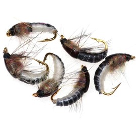 Nymph Scud Fly Fishing Lures, Brown, 6-Piece Set, Artificial Trout Bait（Length 13.5mm hook door width 5mm）