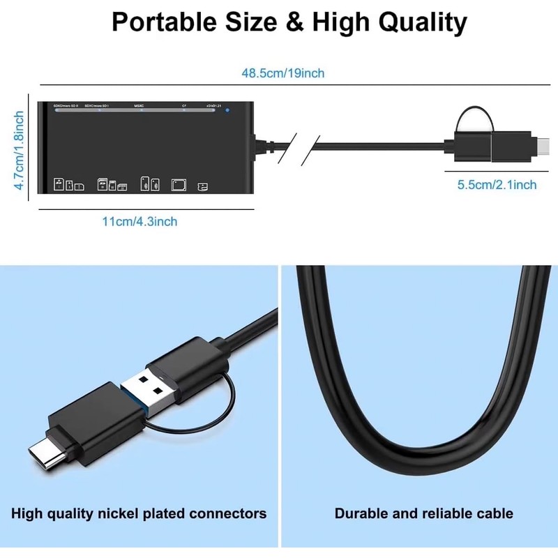 Dual Interface USB 3.0 Multi Card Reader, 7-in-2 Memory Card