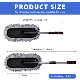 BWBWND 2 PCS Microfiber Car Dusters, Scratch Free Auto Exterior Dust Brust Set with Extendable Duster, Multipurpose Soft Brushes Dusting Supplies for Cars Trucks SUVs Motorcycles (Gray)