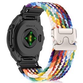 SeNool QuickFit 26mm Straps for Garmin Fenix 8 51mm/Fenix 7X Pro Solar/Fenix 7X/Fenix 6X/Fenix 6X Pro, Nylon Braided Wristbands Watch Band for Garmin Enduro 3/Tactix 7 Amoled/Descent Mk3i-Rainbow