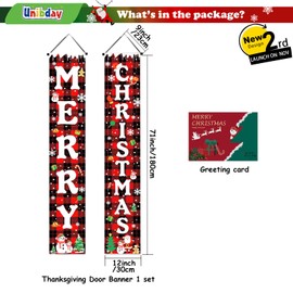 Christmas Decorations Outside, Christmas Door Decorations, Xmas Front Door Porch Sign Yard Decorations Outdoor Merry Christmas Decorations for Home, Red Black Buffalo Plaid Front Porch Decor