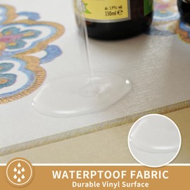 HOMOHEINI Rectangle Table Cloth,100% Waterproof Tablecloth Oil Proof Spill Proof Vinyl Table Cloth, Wipe Clean Plastic Table Cover for Dining, Camping, Indoor and Outdoor 52" x 70",Flower-Beige