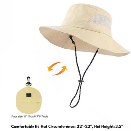 H HOME-MART Sun Hat for Women, Packable Ponytail Sun Bucket Hat for Women Men Wide Brim UV Protection Foldable Cool Mesh Ponytail Bucket Hat Beige