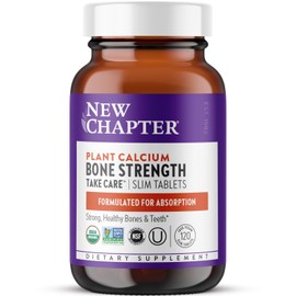 New Chapter Calcium Supplement - Bone Strength Organic Calcium with Magnesium, Vitamin D3+K2, 70+ Trace Minerals for Bone Health, Gluten Free, Easy to Swallow Slim Tablets - 120 Count