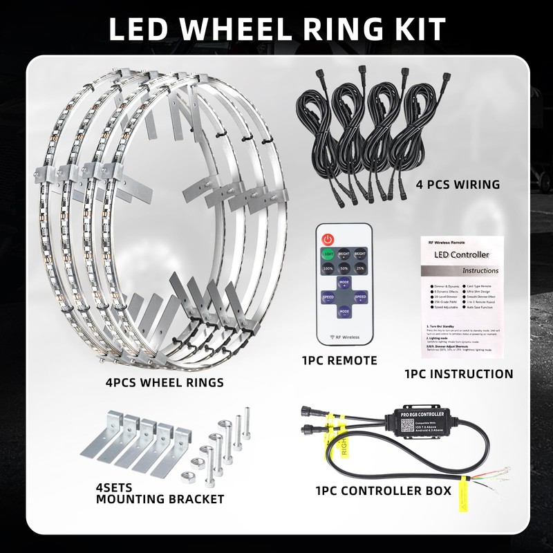 Tavaray 4PCS 14" Pure White Wheel Lights Adjustable 6500K Ultra-Bright