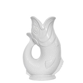 The Original Gluggle Jug - White Glug Jug in L, 22cm 0.6L - Gug Glug Fish Shaped Jug - Decorative Glugging Water, Cocktail, Wine & Gin Pitcher, Decanter or Vase - Hand Made in Britain