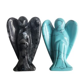 Lovionus89 Mini Crystal Angel, 2 Pieces Bag Carved Gemstone Guardian Figures Healing Statue Home Decor 1.5 Inches, Labradorite + Green Howlite Turquoise