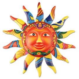YiYa Metal Sun Wall Art Decor Metal Colourful Sun Face for Living Room Bedroom Home Office Bar Shop Patio Garden Decoration (Yellow)