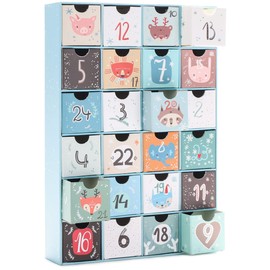 BRUBAKER Advent Calendar to Fill - Animal Christmas Blue - Reusable DIY Christmas Calendar with 24 Doors for Coupons, Sweets and Other Surprises - 12.8 Inches Tall Made of Cardboard