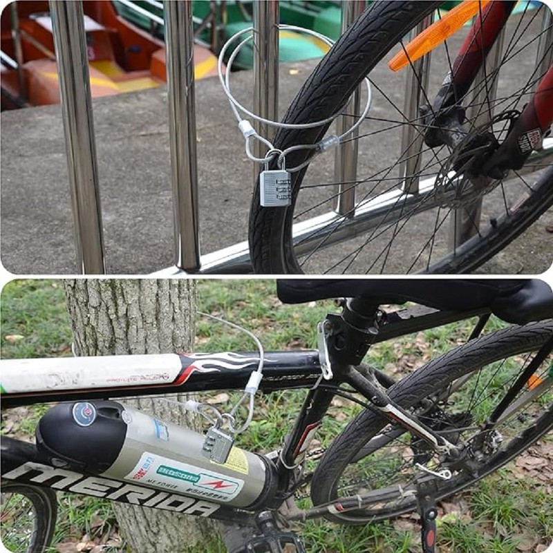 Bicycle Security Cable Lock, Double Loop Stainless Steel Wire, External