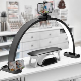 CGBE Half-Moon Nail Light for Desk : Professional Manicurist Table Lamp for Nail Salon Lighting and Eyelash Extensions with Phone Holder - Extra Large 30.7" Craft Desk Light - Black