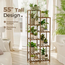 Bamworld Plant Stand Indoor Tall Plant Shelf Outdoor Corner Plants Table Wood Flower Stand for Living Room Balcony and Garden (9 pots)