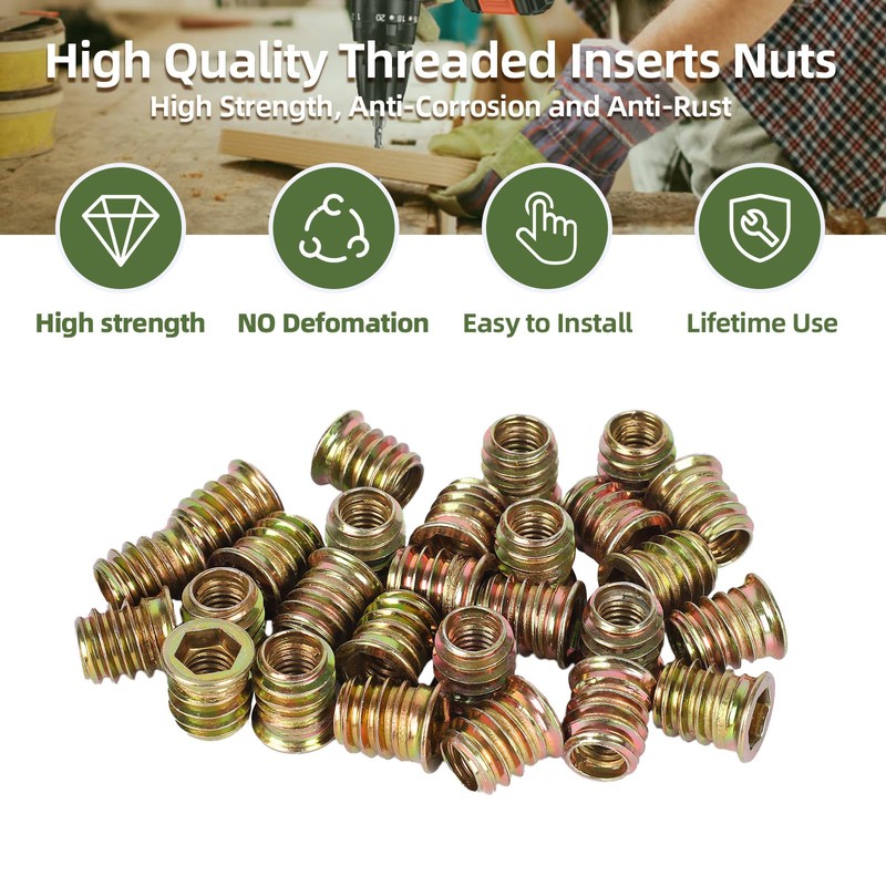 40 PCS 1/4-20 x 20mm Threaded Inserts for Wood Professional