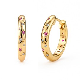 Desnuage Gold Hoop Earrings Fun gold Earings for Women Huggie Earrings U Shaped Hoop Earrings Various Hypoallergenic Cute Colorful Gemstone Star Earrings for Women