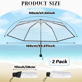 Fabbay 2 Pcs Clear Umbrella Transparent Portable Umbrella Compact Foldable Umbrella Manual Open Close Folding Umbrellas for Wedding Travel, Dating(Black, White)