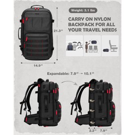 Gonex Travel Backpack, Large Carry-On Nylon Duffle Bag, 3-in-1 Convertible Laptop Bag for Men & Women, Durable for Work & Weekend Travel (Black)