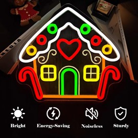 Vveikea Gingerbread Houses Neon Sign Christmas Lights Lighted House Window Decorations LED Light Up Sign