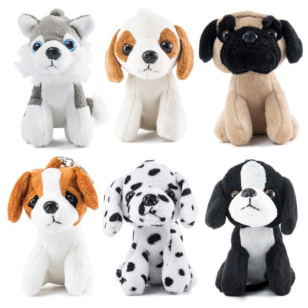 PREXTEX Plush Puppies Set - 6 Small Dog Stuffed Animals with Keychains | 5-Inch Cozy & Cute Puppy Toys for 3-5+ Year Olds