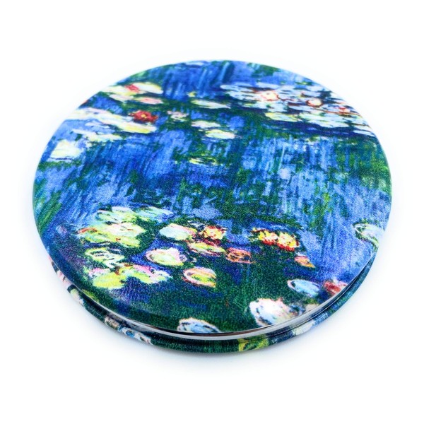 Compact Mirror Small for Girls Handheld Mirror Folding Pu Leather Floral Mirror Compact Claude Monet Water Lilies Unique Gift for Sister