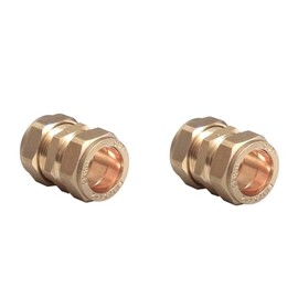 TC 15mm Brass Straight Compression Coupling Connector Fitting for Copper Pipe Pack of 2