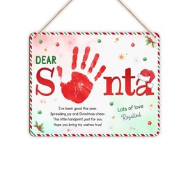 DIY Wooden Dear Santa Baby's First Christmas Handprint Hanging Sign, Letter to Santa Crafts Plaque, My 1st Christmas Handprint Art Craft Keepsake from Kids, Holiday Xmas Craft Gifts, School Activity